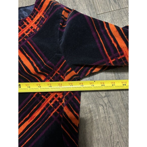 GO International Dress Womens Med Navy Orange Purple Plaid Corduroy 70’s Retro - Picture 6 of 8